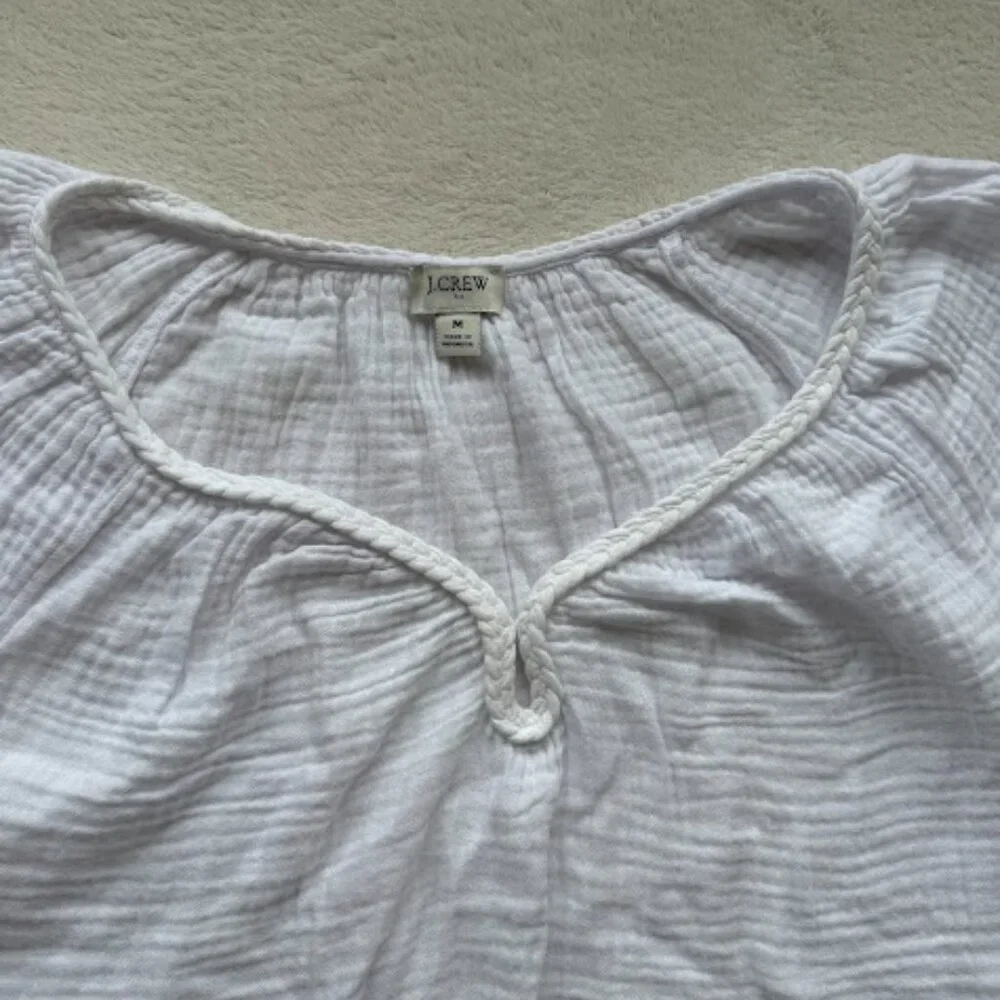 J.Crew White Gauze Puff Sleeve Peasant Blouse Cottagecore Top Size M - Picture 6 of 13